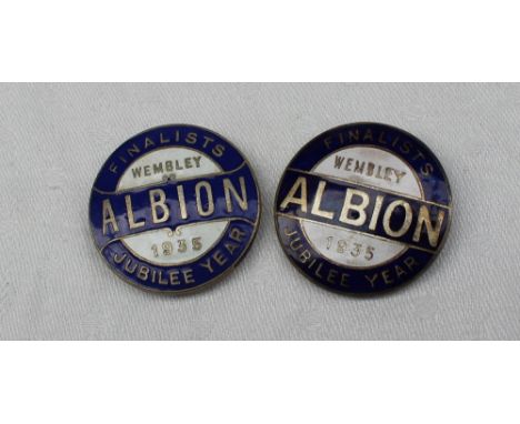 Two 1935 FA Cup Final West Bromwich Albion Enamel Badges: Blue and White enamel having Finalists Wembley Albion 1935 Jubilee 