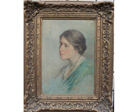 G Koberwein TerrellHermioneHead and shoulders portrait of a ladyOil on boardSigned29 x 20cm