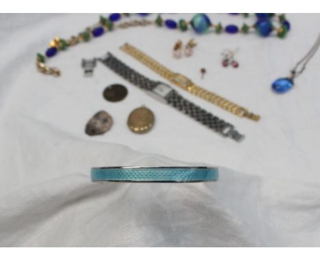 A silver and turquoise enamel bangle, together with a lady's Accurist wristwatch, Sekonda wristwatch and assorted costume jew