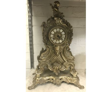 BRASS MANTLE CLOCK - GOD &amp; CHERUB  DEPICTION