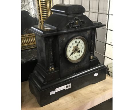 BLACK SLATE MANTLE CLOCK A/F FOR RESTORATION