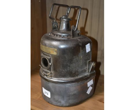 A  L.M.S. Railway lamp for petroleum only, made by Lamp Manufacturing & Railway Supplies Ltd., London registered design No. 8