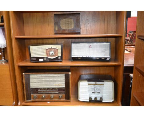 A bakelite Murphy radio receiver; a bakelite Cossor radio; a HMV radio; a Richard Allan speaker; a Bush radio (5)