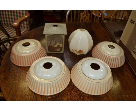 An Art Deco shaped circular lamp shade others qty 