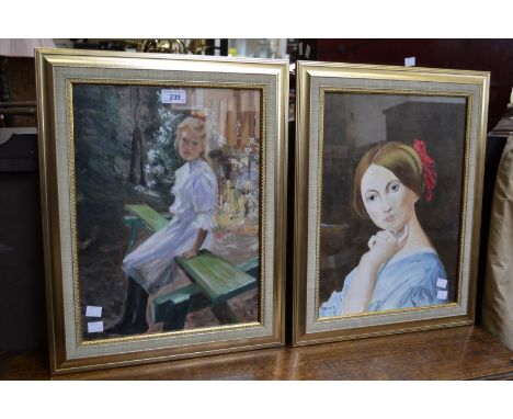 P D Nutt (contemporary)
Portrait Study of a Girl, after The Impressionists
signed, oil on board, 40cm x 30cm; another similar