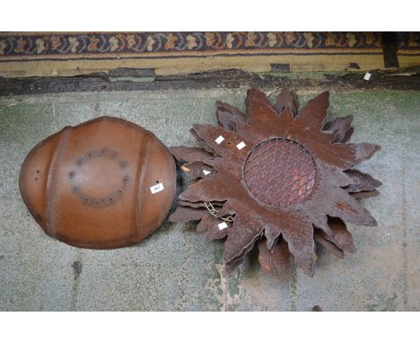 Architectural salvage - five star burst coloured lamp covers; another.