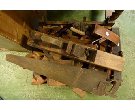 Tools - woodplanes, hand saws, redate planes; mortice gauges; etc assorted makes including Sorbey; Gleave; Disston; etc