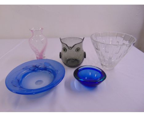 A quantity of cut glass to include a Scandinavian Owl vase, Caithness and Stuart crystal (5)