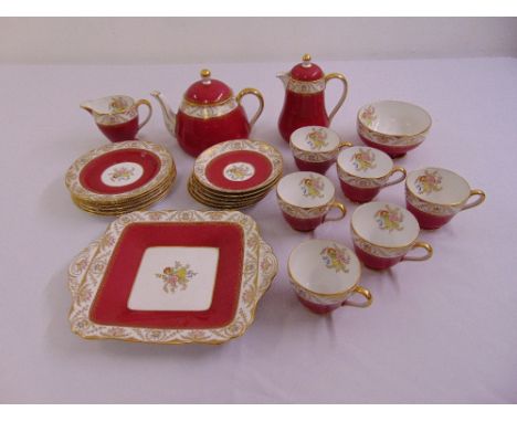 Spode Regent teaset for six place settings to include teapot, hot water jug, milk jug, sugar bowl, cake plate, cups, saucers 