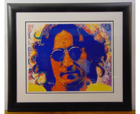 Barry Novis framed and glazed limited edition polychromatic print image of John Lennon, signed bottom left 94/295, 52.5 x 65c