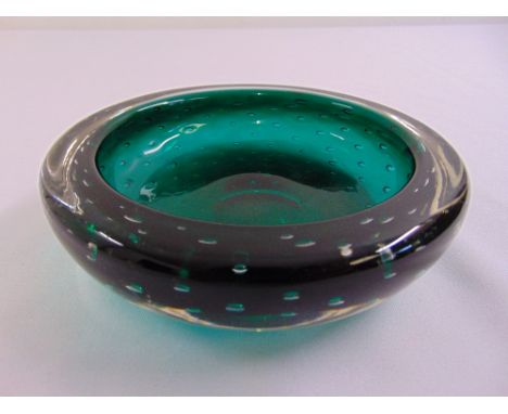 A Whitefriars green bubble glass bowl