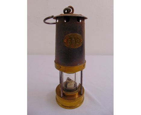 Patterson Lamps Ltd brass and steel miners lamp no. 592 Gateshead on Tyne of customary form
