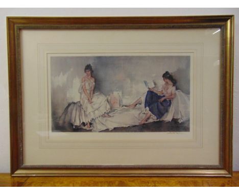 William Russel Flint polychromatic lithograph of two ladies, signed and with blind stamp, 30 x 54cm