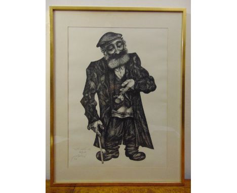 Moshe Bernstein a framed and glazed monochromatic limited edition lithographic print 96/150 of an elderly Jewish man, signed 