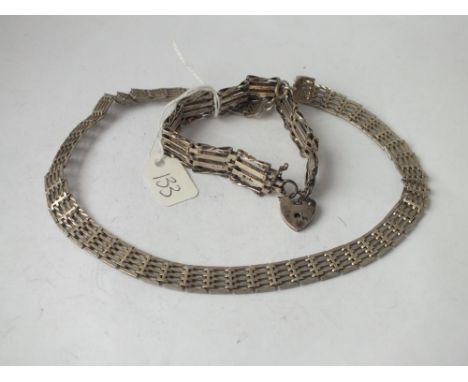 Silver gate link necklace and matching bracelet 41g   