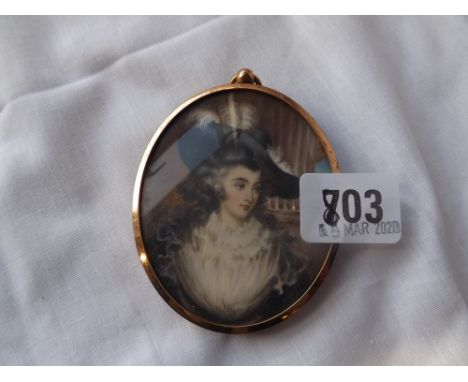 Oval Miniature Portrait of a Lady in a Plumed Hat – 3" x 2.5"  