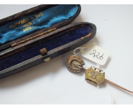Two 9ct stick pins in box      