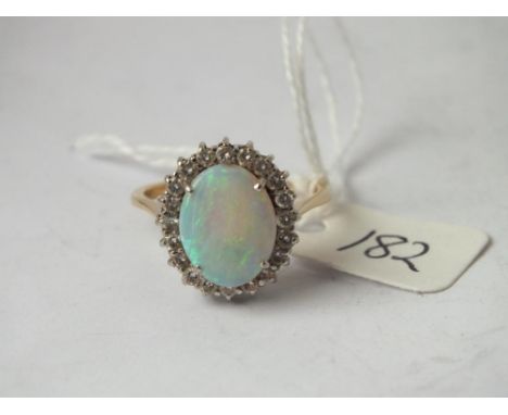 18CT GOLD OPAL &amp; DIAMOND CLUSTER RING approx size S 5.1g inc    