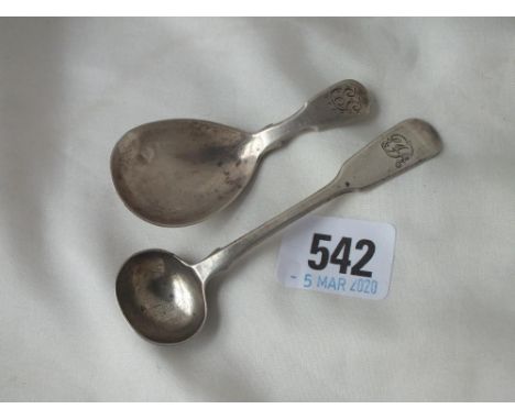 Georgian fiddle pattern caddy spoon, Lon 1815 by TB, also another 76g.  