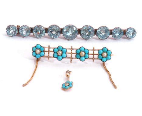Mixed Lot: turquoise and seed pearl brooch, the design featuring four turquoise and pearl flowerheads on a gate style pin bro