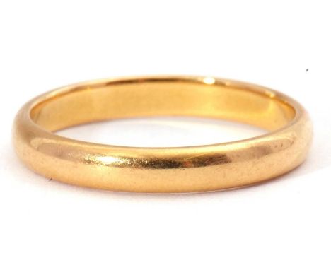 22ct gold wedding ring of plain polished design, Birmingham 1929, 3.5gms, size O