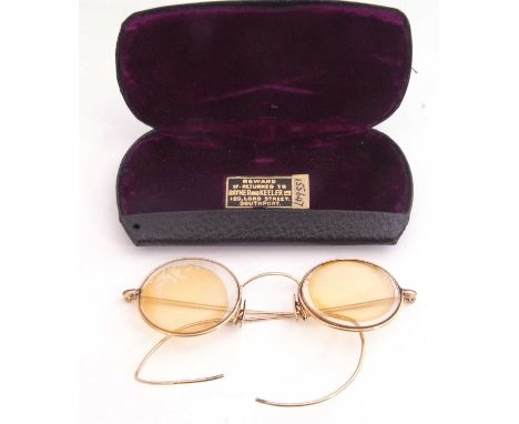 Pair of vintage gold plated spectacles, cased