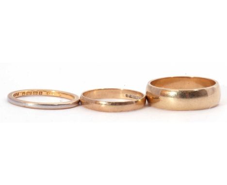 Mixed Lot: 22ct gold and platinum wedding ring, London 1934, 2.2gms, together with two 9ct gold wedding rings, 5.2gms (3)