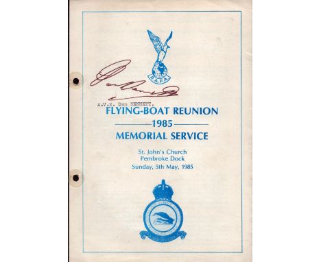WW2 Pathfinders CO AVM Don Bennett signed rare 1985 Flying Boat reunion Memorial Service Programme. Air Vice Marshal Donald C