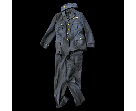 RAF blue-grey uniform with blouse, trousers and side cap. Trousers labelled internally with Uniform Man’s No.1 Dress RAF NATO