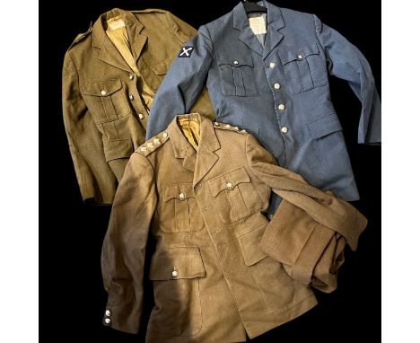 British, three British military uniforms, to include; British Khaki Dress uniform by Lotery &amp; Company Ltd, R.A.F. No. 1 D