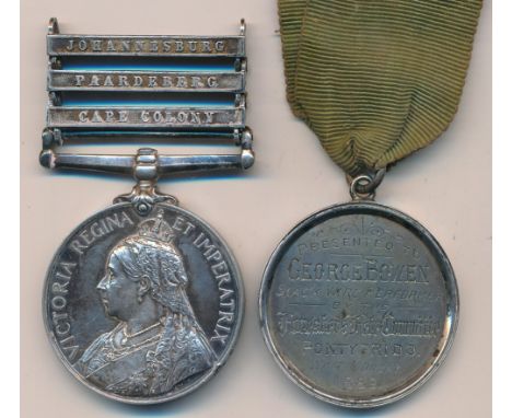 Boer War – George Bowen – Boer War QSA Medal awarded to 75099 BOMB : G. BOWEN R.F.A. with Johannesburg Paarderberg &amp; Cape