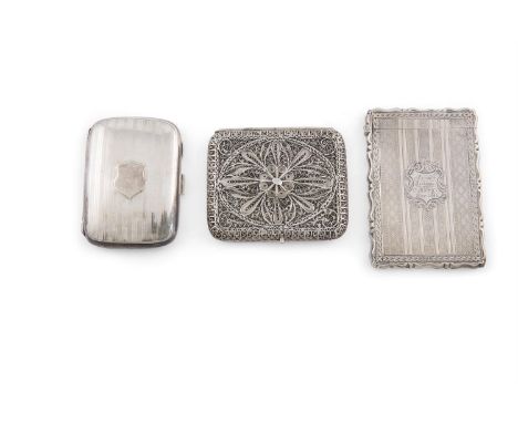 A VICTORIAN RECTANGULAR SILVER CARD CASE, Birmingham 1862, mark of George Unite, with engine turned decoration; together with