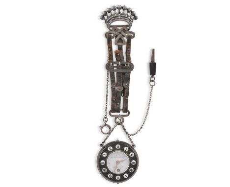 CHATELAINE POCKET WATCH BY CHARLES OUDIN PARIS, CIRCA 1830Watch case of ebony, with Roman numerals on white enamel round mark