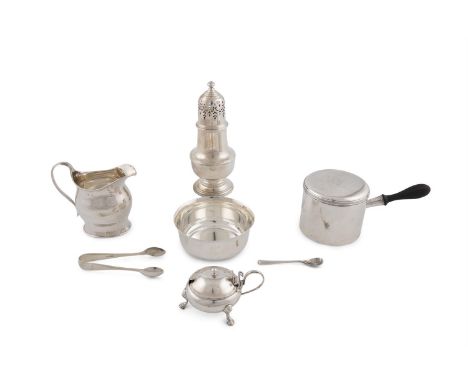 A COLLECTION OF SILVER TABLE WARE, comprising:- a large muffineer, Birmingham 1931, mark of William Suckling Ltd. 18cm high;-