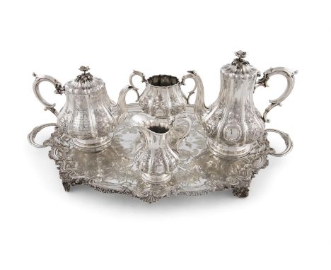 A SILVER PLATED FOUR PIECE TEA AND COFFEE SERVICE, comprising teapot, coffee pot, cream jug and sugar bowl, each piece of pan