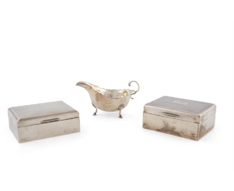 TWO ART DECO SILVER CIGARETTE BOXES, both of rectangular form with engine turned decoration to the lids, the first: Birmingha