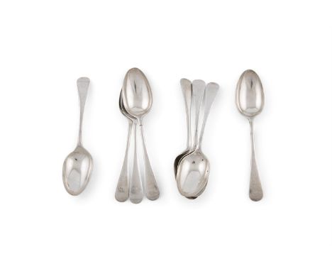 A SET OF EIGHT SILVER OLD ENGLISH PATTERN DESSERT SPOONS, Sheffield 1917, mark of William Hutton & Sons Ltd, each engraved wi