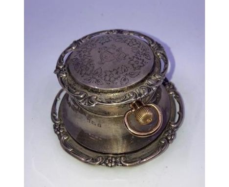 An unusual Silver Capstan metamorphic watch inkwell