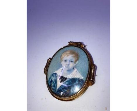 A 19th cent miniature portrait in yellow metal frame&nbsp;