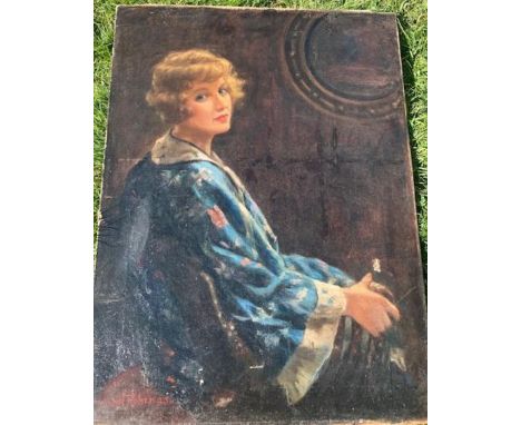 A large 1930s Oil on canvas portrait of a lady&nbsp;