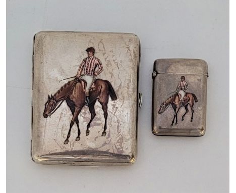 An Austrian silver and enamel cigarette case and vesta set, by Georg Adam Scheid (1831-1922), each stamped makers mark and Au