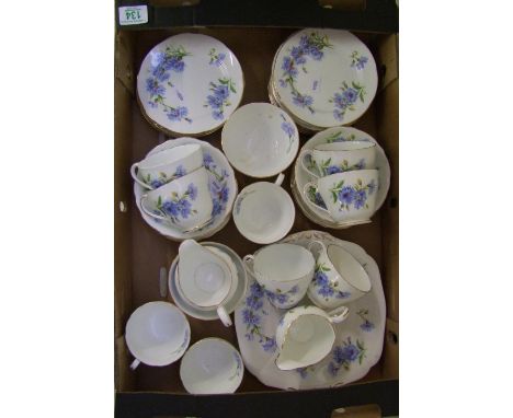 Royal Adderley Floral Tea Set: to include side plates, cups &amp; saucers, Milk jug, sugar bowl, sandwich plate etc ( 1 tray)