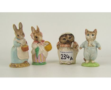 Royal Albert Beatrix Potter figures: Mrs Tiggy Winkle and Mrs Rabbit along with Beswick Ware Tom Kitten and Beswick Ware Mrs 