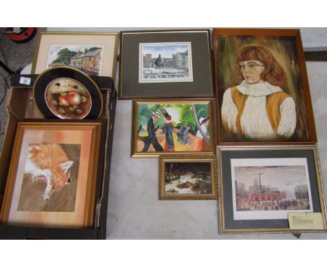 A collection of framed pictures and prints to include: Lowry, local interest items noted etc 
