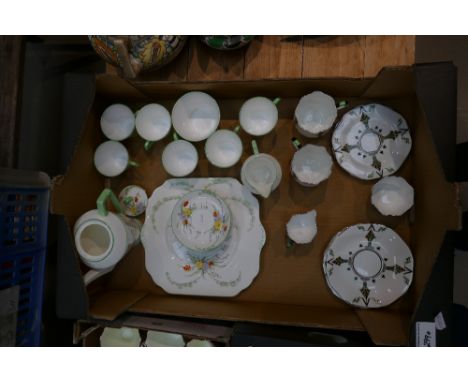 Gladstone Floral Tea set: to include 6 cups, 6 saucers, coffee pot, milk jug and sugar bowl , cake plate together with a Suth