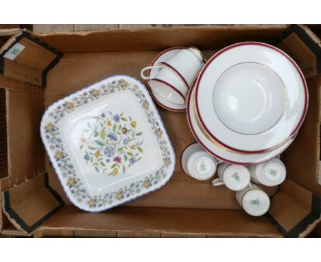 Minton Saturn patterned items to include Pasta bowls, cups and saucers etc together with Large Haddon Hall Blue squared table