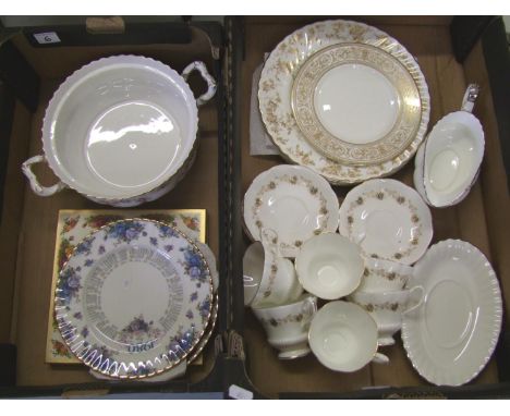 Royal Albert Dimity Rose: large punch bowl (lid missing) , Old country Rose calendar plates, Minton Gold Ancestral dinner pla