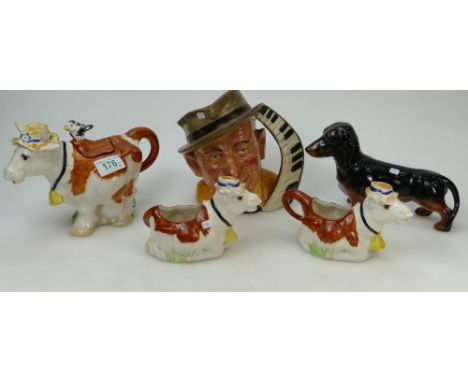 Royal Doulton Large Character jug Jimmy Durante D6708: Beswick Black and Tan dachshund and novelty P&amp;K cattle themed item