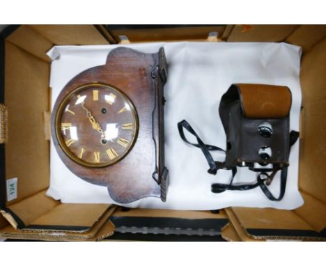 Oak Smith Art Deco mantle clock together with small Comet film camera 