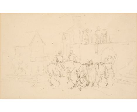 * Millais (Sir John Everett, 1829-1896), Cavalier in the courtyard of an inn, circa 1845, pencil on paper, small paper loss a